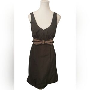 RW&CO S8 Bow Belt Beautiful Neckline Bubble Skirt Dark Brown Dress